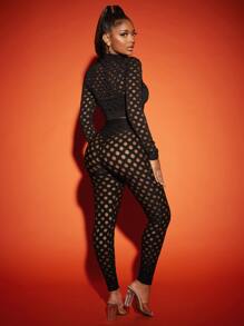 SHEIN SXY Quần tất nữ Cắt ra cắt màu trơn Gợi cảm - màu đen - Xem 2