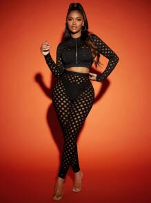 SHEIN SXY Quần tất nữ Cắt ra cắt màu trơn Gợi cảm - màu đen - Xem 5