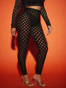 SHEIN SXY Quần tất nữ Cắt ra cắt màu trơn Gợi cảm - màu đen - Xem 6