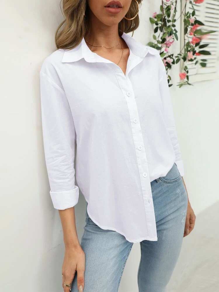 Solid Button Front Blouse Women Shirt,Long Sleeve Tops Fall Cloth For Women