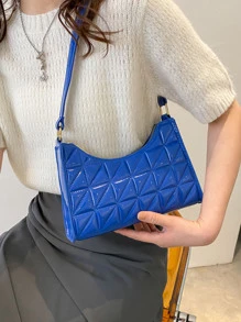 菱形壓花腋下包女式純色手提包時尚 Pu 皮革單肩皮夾防水、輕巧、商務休閒絎縫細節長方形包適合青少年女孩女大學生、菜鳥和白領完美適合辦公室、大學、工作、商務、通勤 - 藍色 - 查看 2