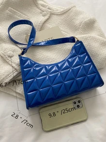 菱形壓花腋下包女式純色手提包時尚 Pu 皮革單肩皮夾防水、輕巧、商務休閒絎縫細節長方形包適合青少年女孩女大學生、菜鳥和白領完美適合辦公室、大學、工作、商務、通勤 - 藍色 - 查看 4