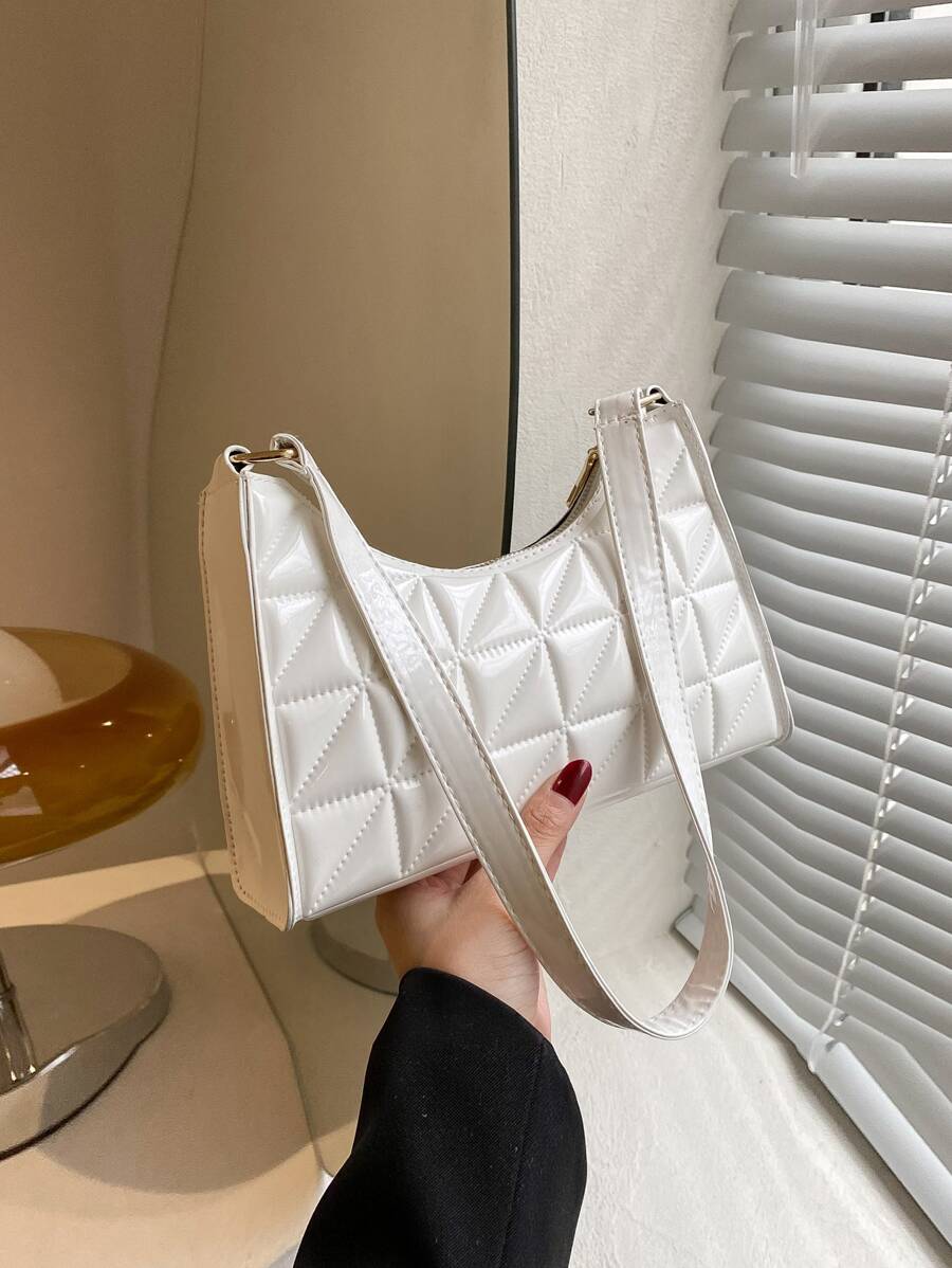 防水、輕盈、商務休閒簡約絎縫法棍包適合青少年女大學生、菜鳥和白領，非常適合辦公室、大學、工作、商務、通勤 - 白色 - 查看 1