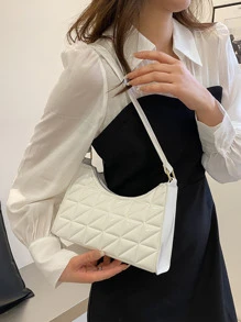 防水、輕盈、商務休閒簡約絎縫法棍包適合青少年女大學生、菜鳥和白領，非常適合辦公室、大學、工作、商務、通勤 - 白色 - 查看 2