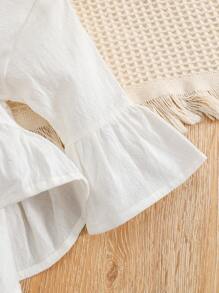 Baby Ruffle Hem Flounce Sleeve Blouse & Flare Leg Trousers - Blue and White - View 4