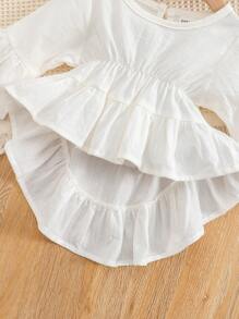 Baby Ruffle Hem Flounce Sleeve Blouse & Flare Leg Trousers - Blue and White - View 5