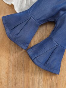 Baby Ruffle Hem Flounce Sleeve Blouse & Flare Leg Trousers - Blue and White - View 7