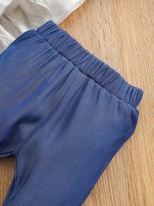 Baby Ruffle Hem Flounce Sleeve Blouse & Flare Leg Trousers - Blue and White - View 8