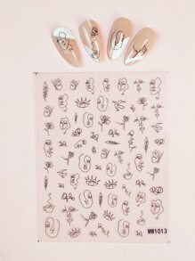 1sheet Figure Graphic Nail Art Sticker - Black - View 1