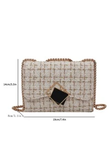 Lightweight, Portable Casual, Fashion Mini Tweed Plaid Flap Chain Bag For Girls, Women, College Students, Rookies & White-collar Workers For Autumn & Winter, Warm Winter, For Fall, Winter Essential, For Work, Office, Commute, Outdoors - White - View 4
