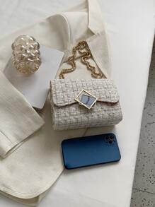 Lightweight, Portable Casual, Fashion Mini Tweed Plaid Flap Chain Bag For Girls, Women, College Students, Rookies & White-collar Workers For Autumn & Winter, Warm Winter, For Fall, Winter Essential, For Work, Office, Commute, Outdoors - White - View 5