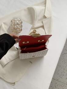 Lightweight, Portable Casual, Fashion Mini Tweed Plaid Flap Chain Bag For Girls, Women, College Students, Rookies & White-collar Workers For Autumn & Winter, Warm Winter, For Fall, Winter Essential, For Work, Office, Commute, Outdoors - White - View 6