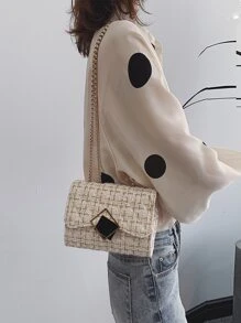 Lightweight, Portable Casual, Fashion Mini Tweed Plaid Flap Chain Bag For Girls, Women, College Students, Rookies & White-collar Workers For Autumn & Winter, Warm Winter, For Fall, Winter Essential, For Work, Office, Commute, Outdoors - White - View 7
