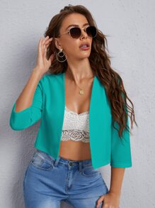 SHEIN Unity 素色開門襟西裝外套 - 薄荷藍 - 查看 3