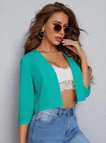 SHEIN Unity 素色開門襟西裝外套 - 薄荷藍 - 查看 5