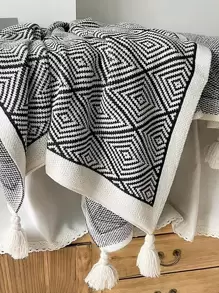 1pc Geometric Pattern Tassel Decor Blanket - Multicolor - View 1