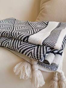 1pc Geometric Pattern Tassel Decor Blanket - Multicolor - View 2