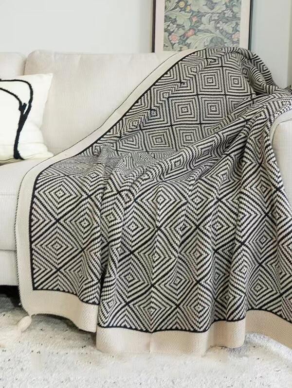 1pc Geometric Pattern Tassel Decor Blanket SHEIN UK