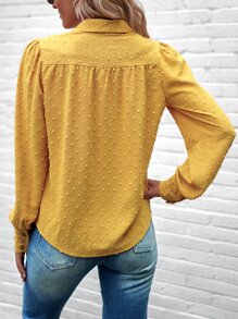 SHEIN LUNE Camisa de lunares con botón delantero - Amarillo - Ver 2