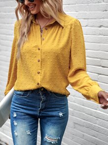 SHEIN LUNE Camisa de lunares con botón delantero - Amarillo - Ver 5