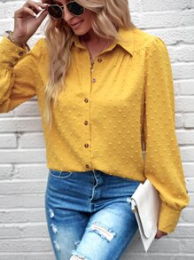 SHEIN LUNE Camisa de lunares con botón delantero - Amarillo - Ver 6