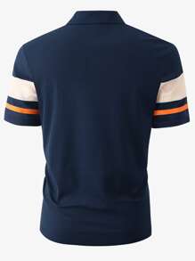 Manfinity Men Colour Block Polo Shirt - Navy Blue - View 2