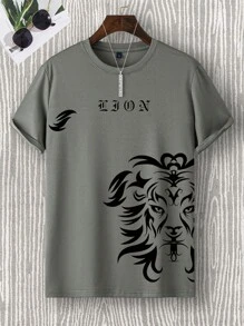 Manfinity LEGND Hombres Camiseta con letra & con estampado de animal - Gris - Ver 1