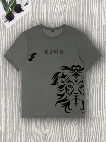 Manfinity LEGND Hombres Camiseta con letra & con estampado de animal - Gris - Ver 3