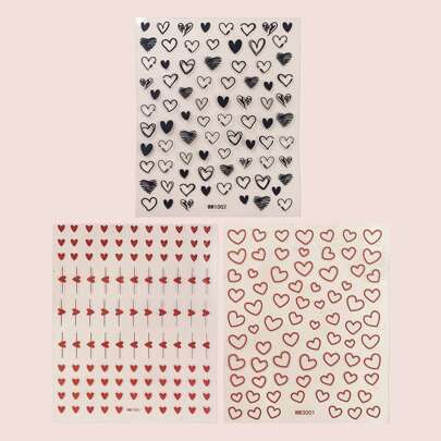 3sheets Heart Pattern Nail Art Sticker