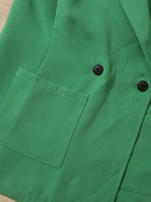 SHEIN Bộ hai mảnh Gái Xếp li Túi Nút phía trước màu trơn Giải trí - màu xanh lá - Xem 3