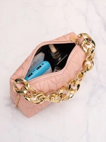 Geantă pătrată matlasată, impermeabilă, ușoară, de afaceri, ocazională, cu decorațiuni cu lanț, pentru fete adolescente, femei, studenți, începători și lucrători cu guler alb, perfect pentru birou, facultate, muncă, afaceri, navetă