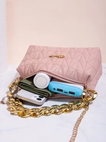 Geantă pătrată matlasată, impermeabilă, ușoară, de afaceri, ocazională, cu decorațiuni cu lanț, pentru fete adolescente, femei, studenți, începători și lucrători cu guler alb, perfect pentru birou, facultate, muncă, afaceri, navetă