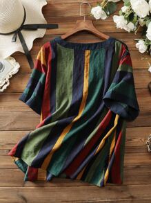 Mulvari 大碼條紋圖案V領襯衫