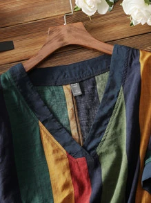 Mulvari 大碼條紋圖案V領襯衫