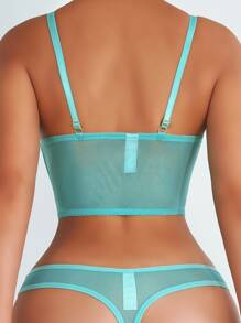 Floral Lace Underwire Lingerie Set - Mint Green - View 2