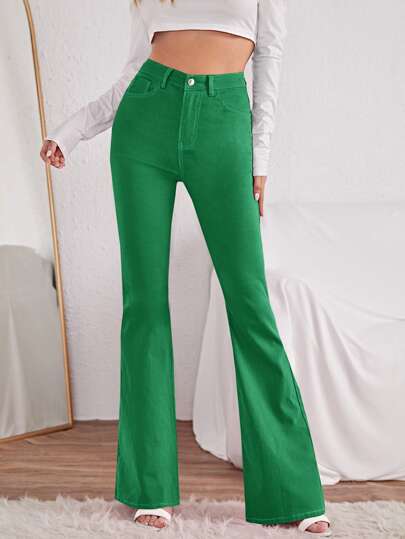 Neon Red Flared Jeans