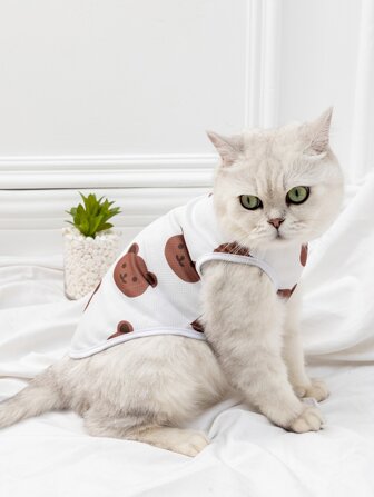 1入組熊印花寵物背心，夏季新款寵物狗衣服薄背心，狗和貓寵物衣服