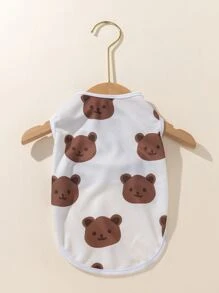 1入組熊印花寵物背心，夏季新款寵物狗衣服薄背心，狗和貓寵物衣服 - 彩色 - 查看 2