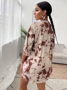 SHEIN Unity Drop Shoulder Tie Dye Tee Dress - Coffee Brown - View 2