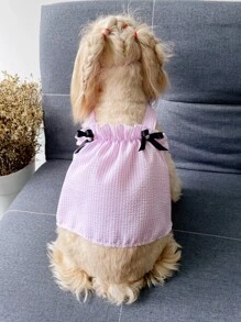 1pc Striped Print Bow Decor Pet Dress - Multicolor - View 3
