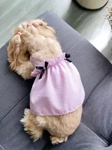 1pc Striped Print Bow Decor Pet Dress - Multicolor - View 7