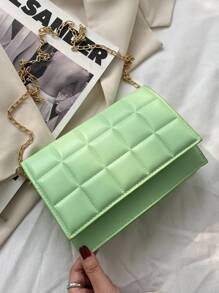 絎縫翻蓋鏈條斜背包 - 薄荷綠 - 查看 2