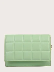 絎縫翻蓋鏈條斜背包 - 薄荷綠 - 查看 3