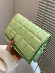 絎縫翻蓋鏈條斜背包 - 薄荷綠 - 查看 5