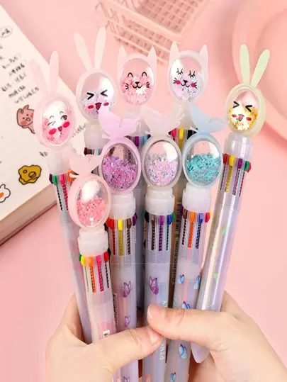 1入組10色動物Anime卡通0.5mm圓珠筆學生辦公室文具