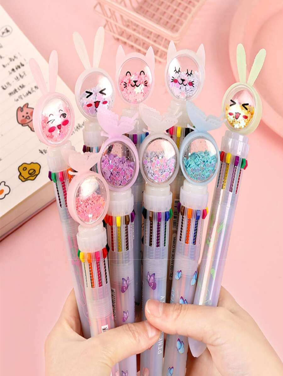1入組10色動物Anime卡通0.5mm圓珠筆學生辦公室文具 - 彩色 - 查看 1