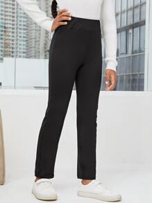 SHEIN Quần con gái màu trơn Giải trí - màu đen - Xem 3