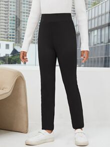 SHEIN Quần con gái màu trơn Giải trí - màu đen - Xem 5