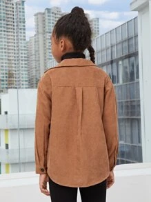 SHEIN Áo cánh Gái Túi Nút phía trước màu trơn Giải trí - màu nâu - Xem 2