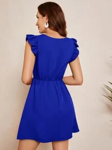 SHEIN Clasi V領蝴蝶袖A字連衣裙 - 寶藍色 - 查看 4